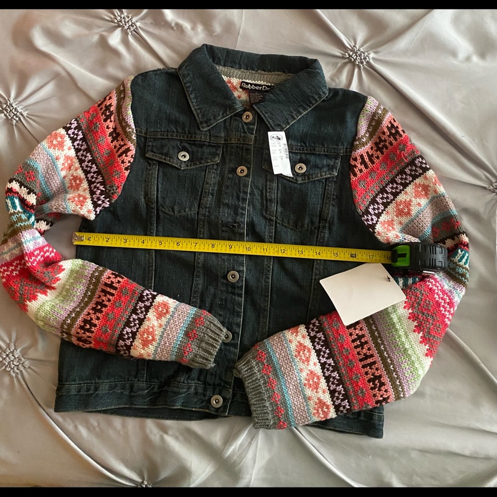 Women’s Jean jacket  with colorful stripes large